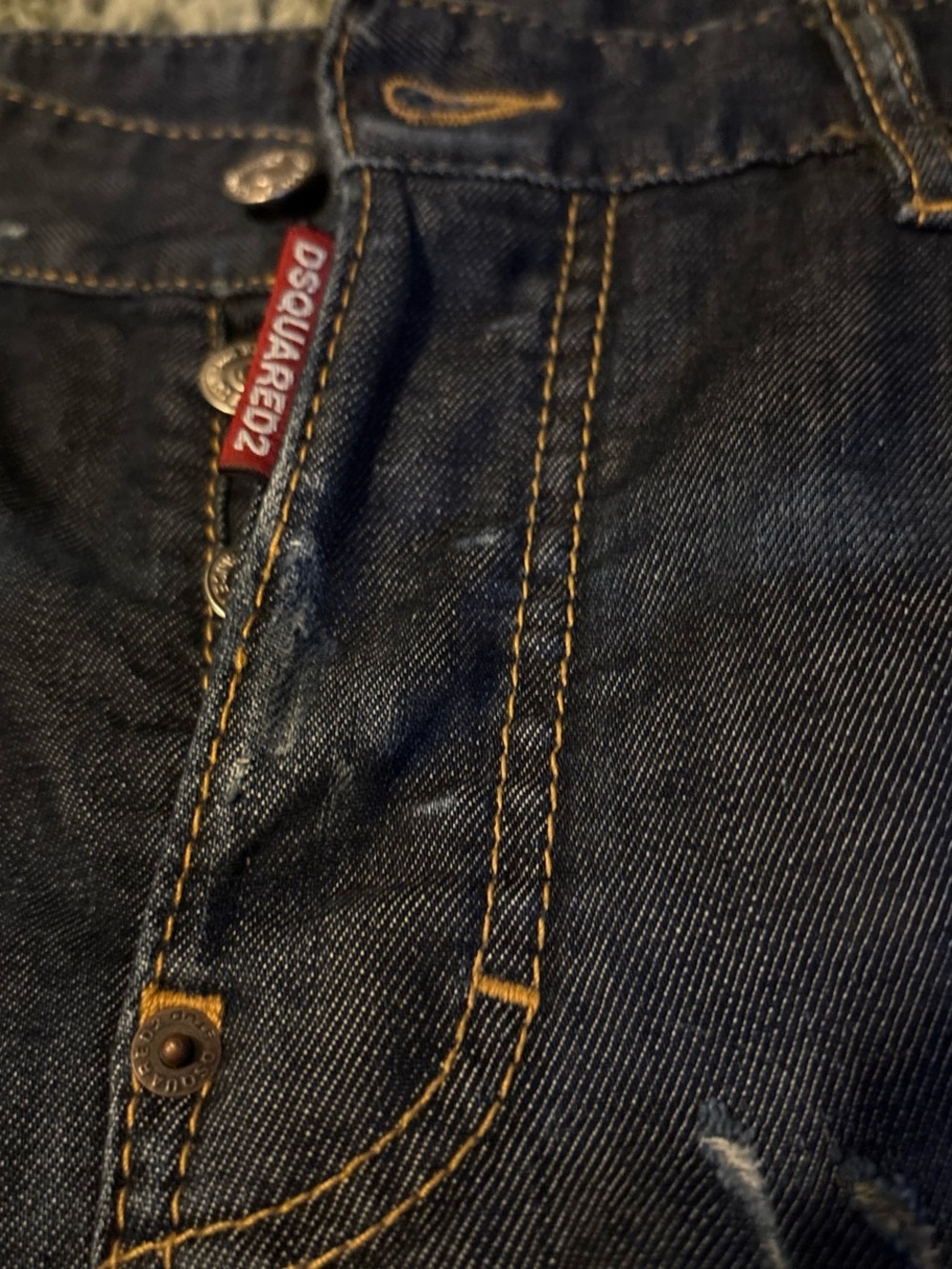 DSQUARED Dark Blue Denim Jeans with Contrast Yellow Stitching
